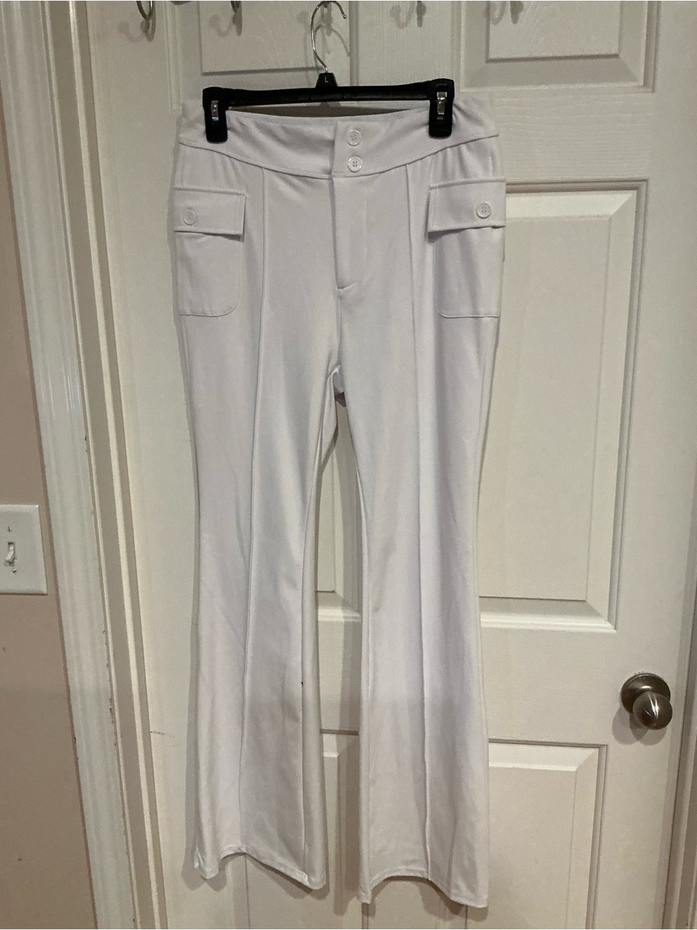 HALARA White Flare Cargo Pocket Jeans